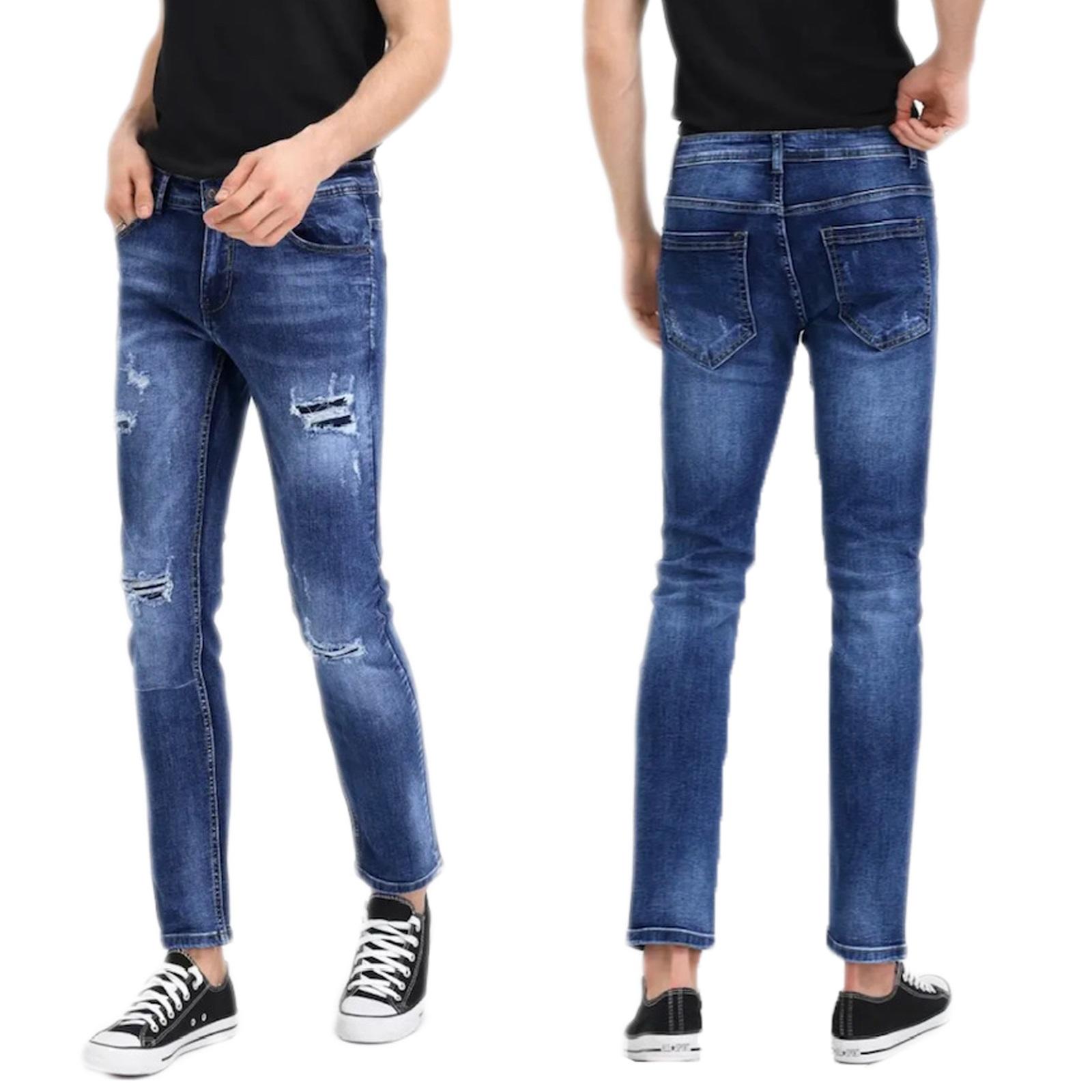 Jeans Uomo Casual Con Strappi 