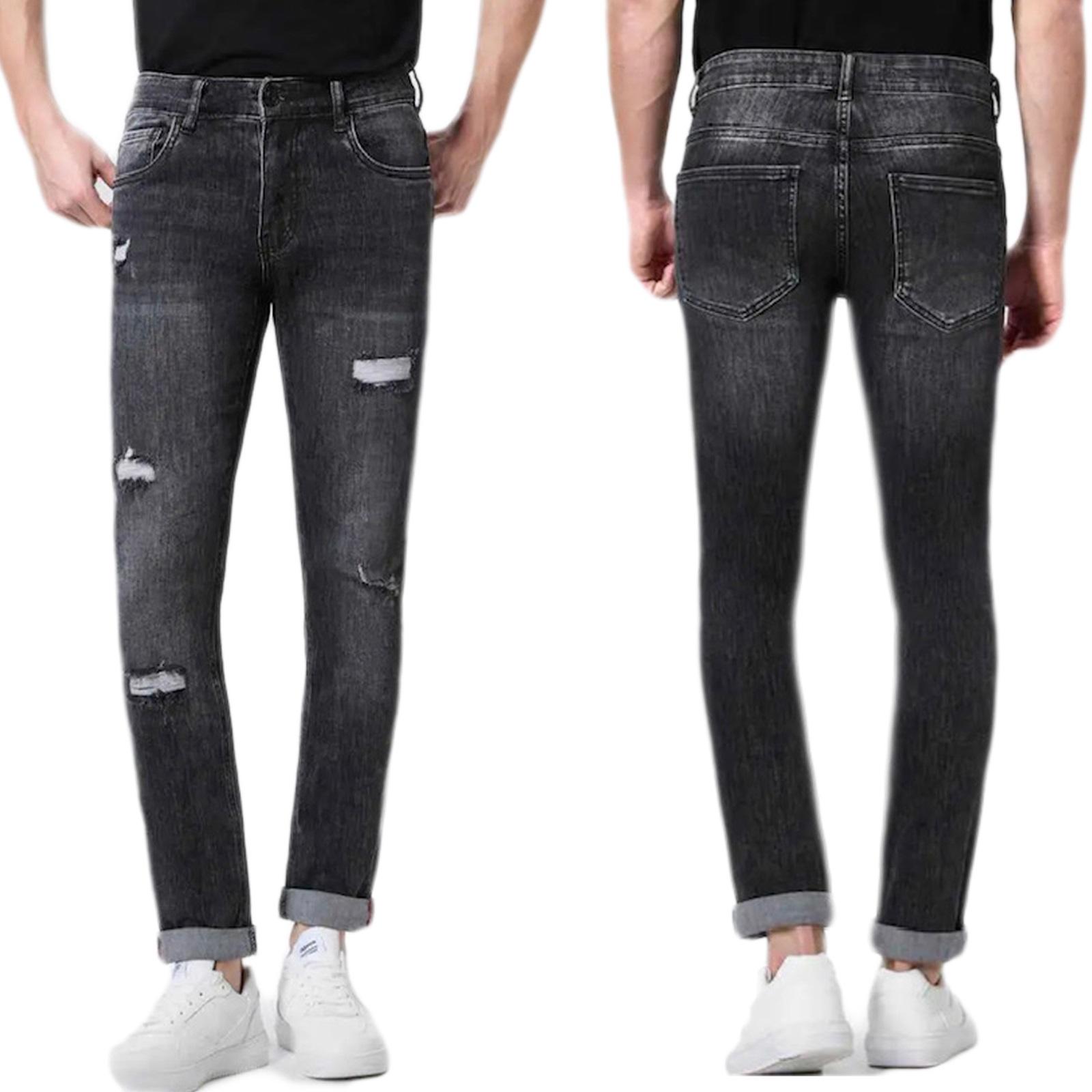 Jeans Uomo Casual Con Strappi 